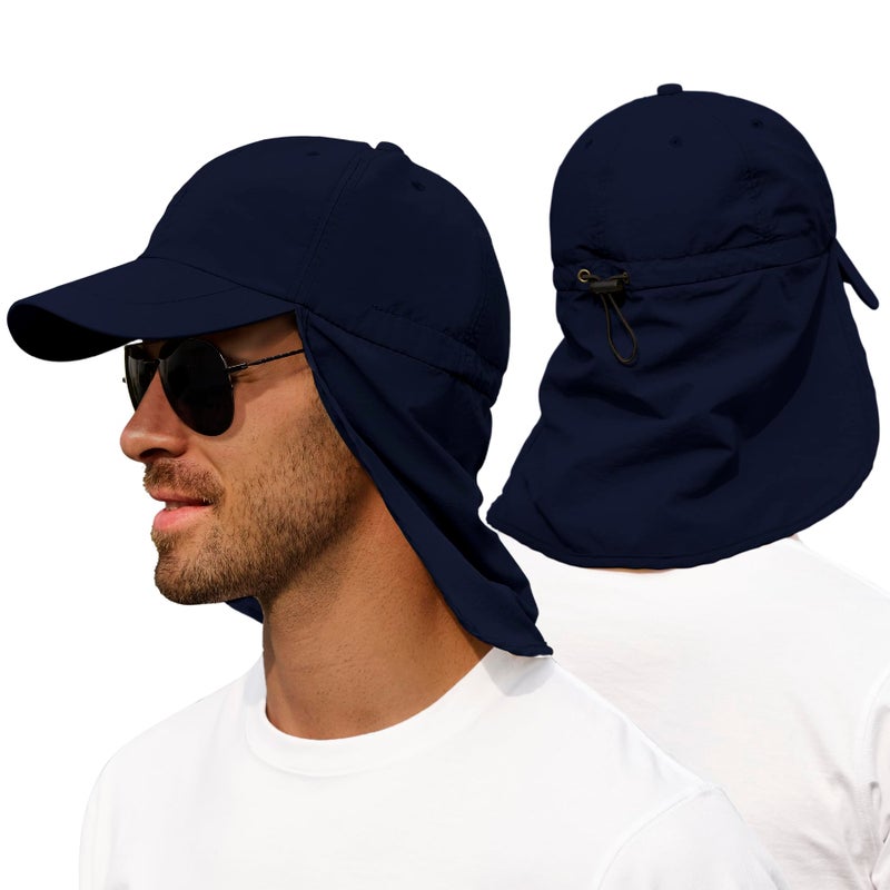 Zando Sun Hats for Men Women with Neck Flap Cover UPF 50+ Waterproof Baseball Cap Navy Blue Shade Hat Adjustable Breathable Outdoor Hiking Fishing Gardening Safari One Size - Image 1